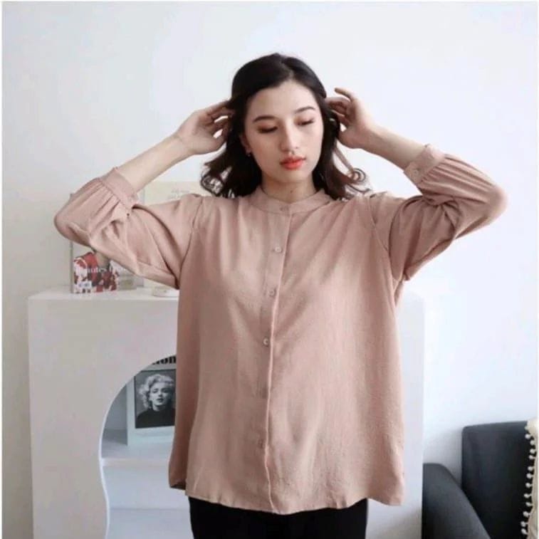 Baju Atasan Wanita Terbaru Kemeja Polos Wanita Moana Blouse Lengan Balon Bahan Crinkle AirFlow