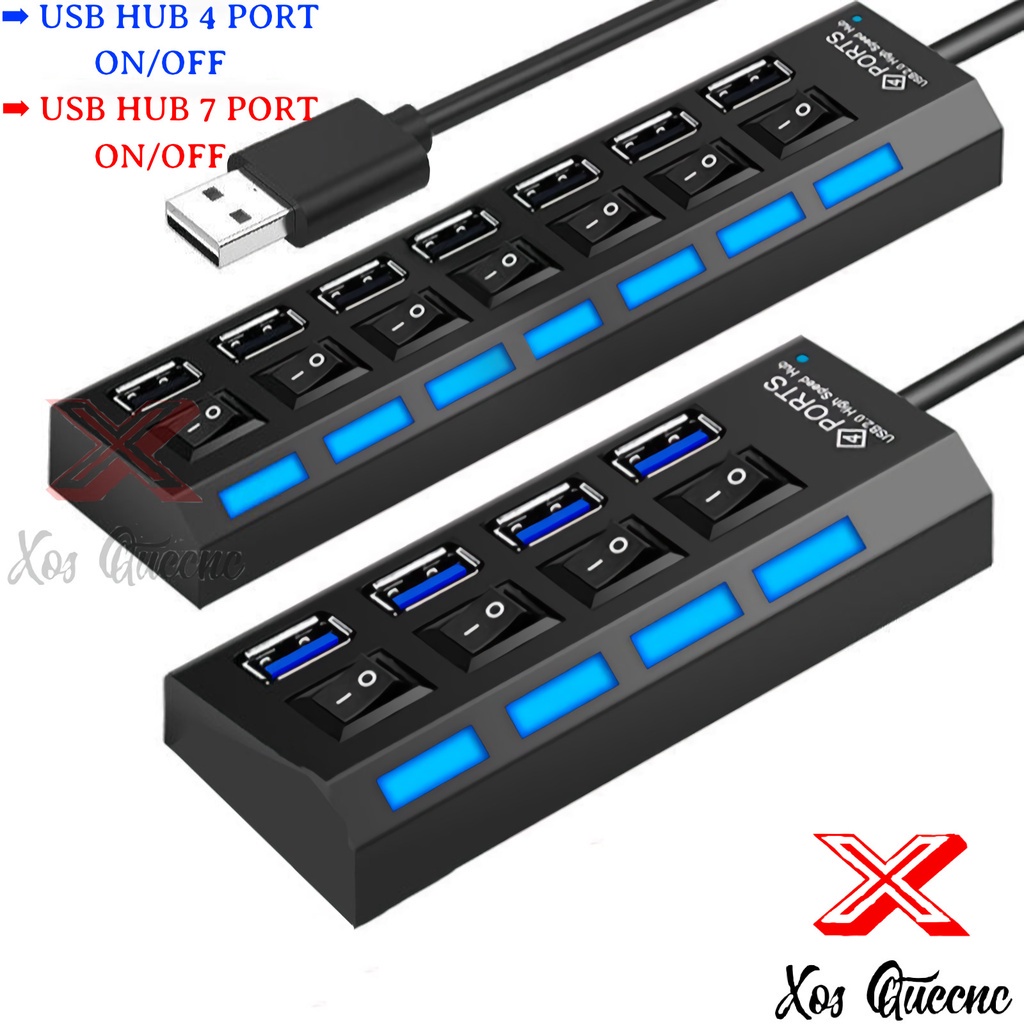 [XOQ] USB HUB 4 PORT DAN 7 PORT OUTPUT ON OFF SAKLAR LAMPU LED USB 2.0 DATA READER