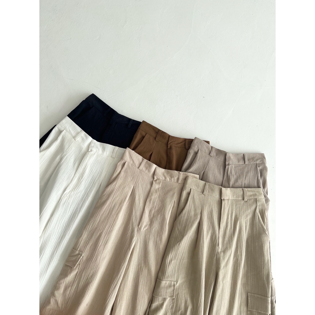 Bella Cargo Pants - Highwaist Loose Cargo - Celana Cargo Wanita - Cargo Polos