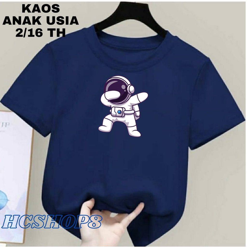 Kaos Anak Logo Astronot Usia 2-16th Unisex Cowok Cewek Kaos Oblong Anak Pakaian Anak Laki Laki Perempuan