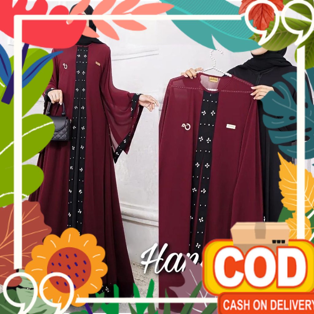 Biru Tua muda Blue sky / COD - Hanin Set Gamis Muslim Matt Ceruty Babydoll Premium l Dress Lebaran W