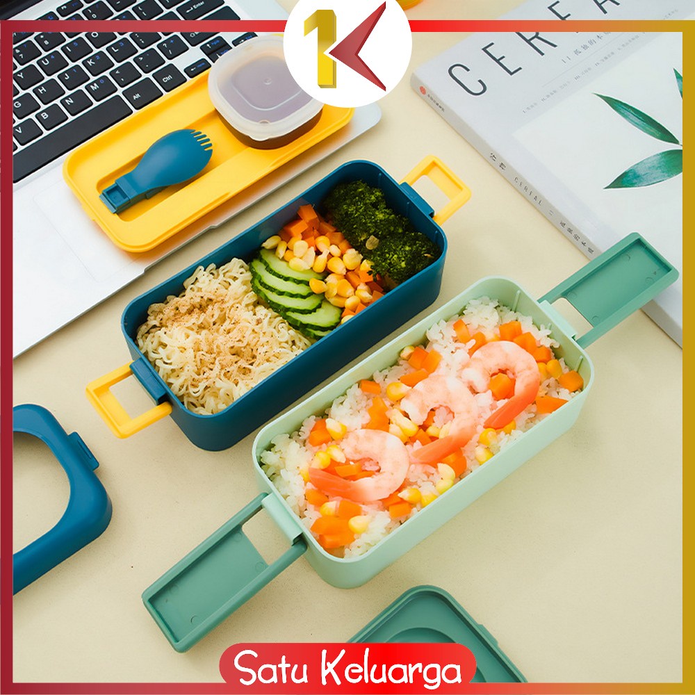 SK-C779 Kotak Makan 2 Tingkat Portable 1050ML Ada Sauce Cup / Lunch Box 2 Layer / Rantang Makanan Set Anti Tumpah