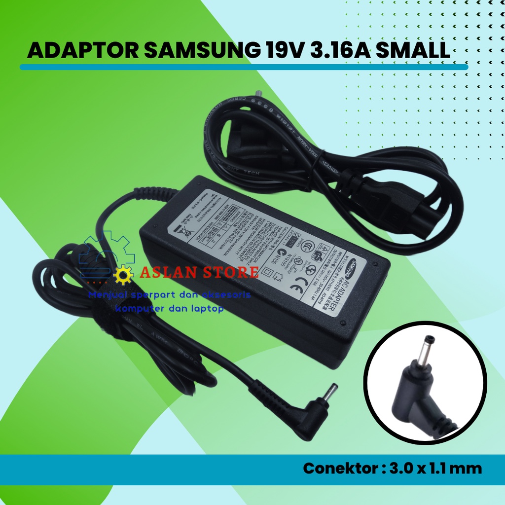 Adaptor Adapter Charger Carger Casan Laptop Samsung 19V 3.16A 3.0x1.1 mm Colokan Kecil Samsung Series 9 AD-4019SL Ultrabook For Samsung ATIV Book 5 NP540U4E Ultrabook, For Samsung ATIV Book 7 730U3E NP730U3E 13.3, For Samsung ATIV Book 7 NP740U3E