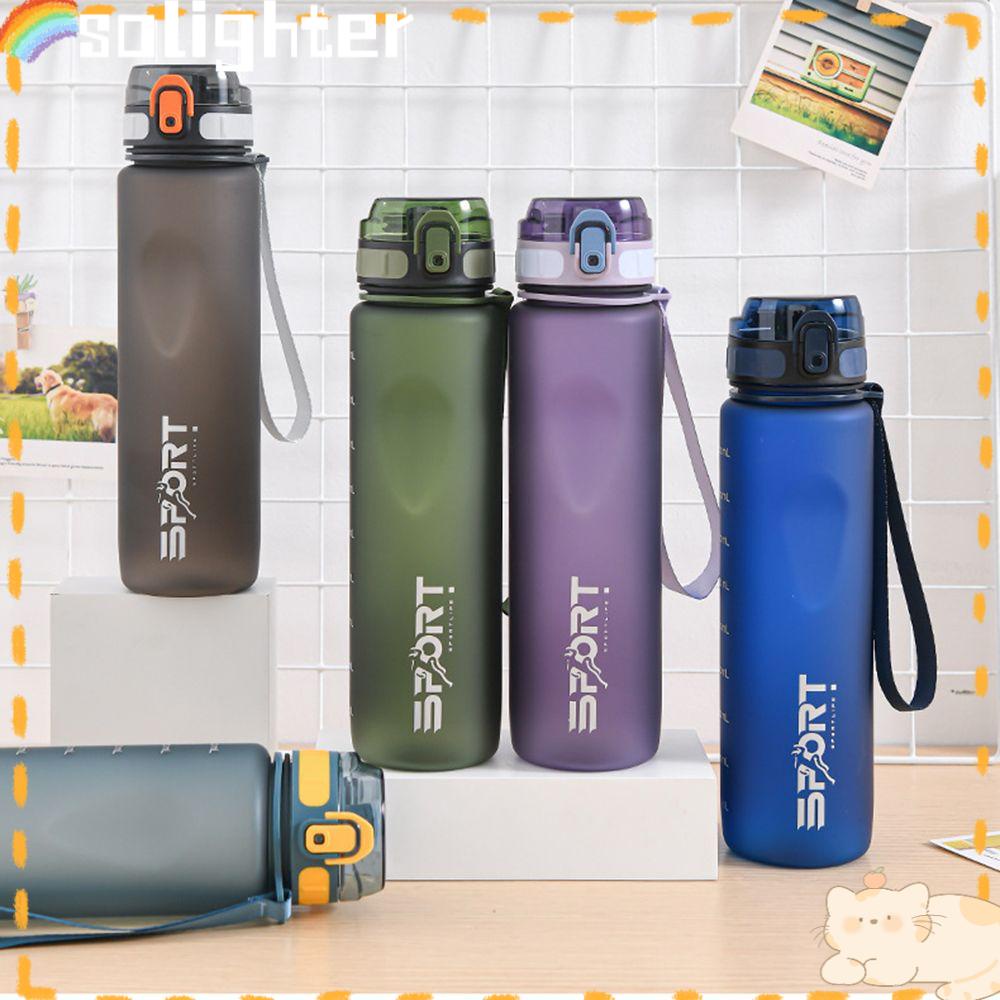 Solighter Botol Air Dengan Skala Olahraga Travel Langsung Minum Perlengkapan Minum Gradasi Frosted