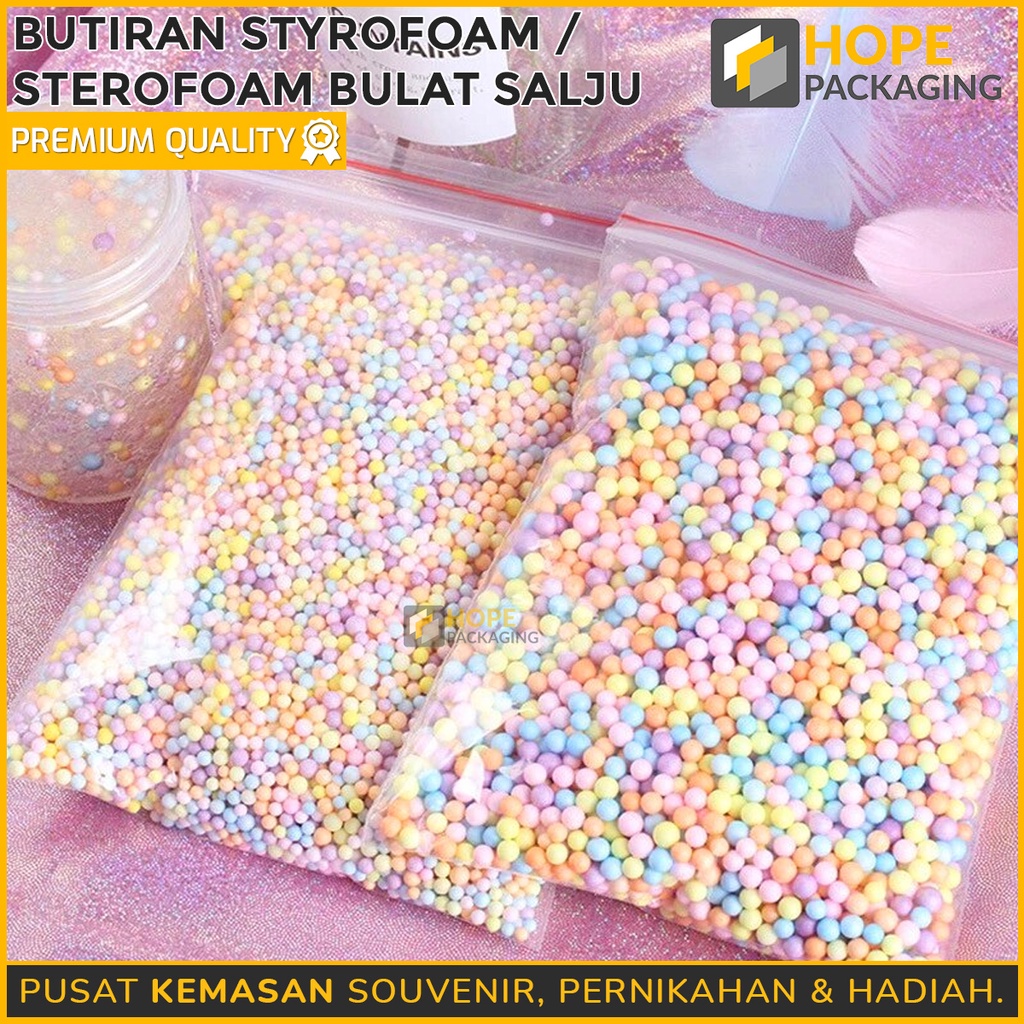Butiran Styrofoam Bulat Salju/ Isian Balon/ Souvenir Gabus Warna Warni/ Butiran Gabus Slime Foam Ste