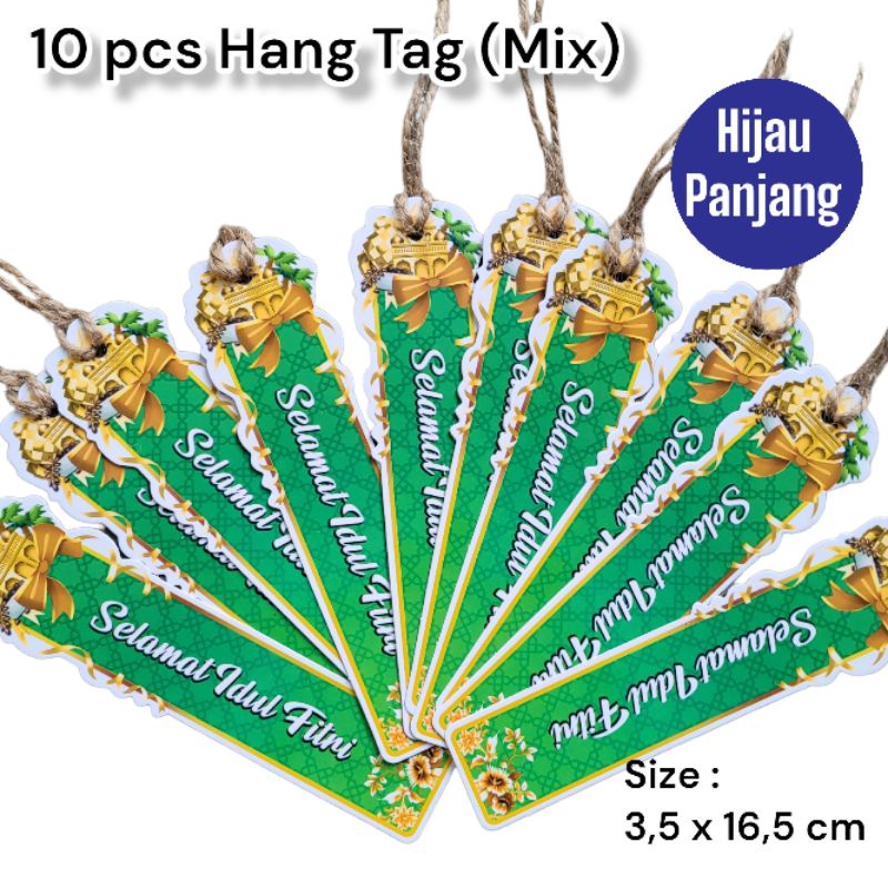 

(10 pcs) Hang Tag Idul Fitri Hijau Panjang - Gift Tag Lebaran 3,5 x 16,5 cm