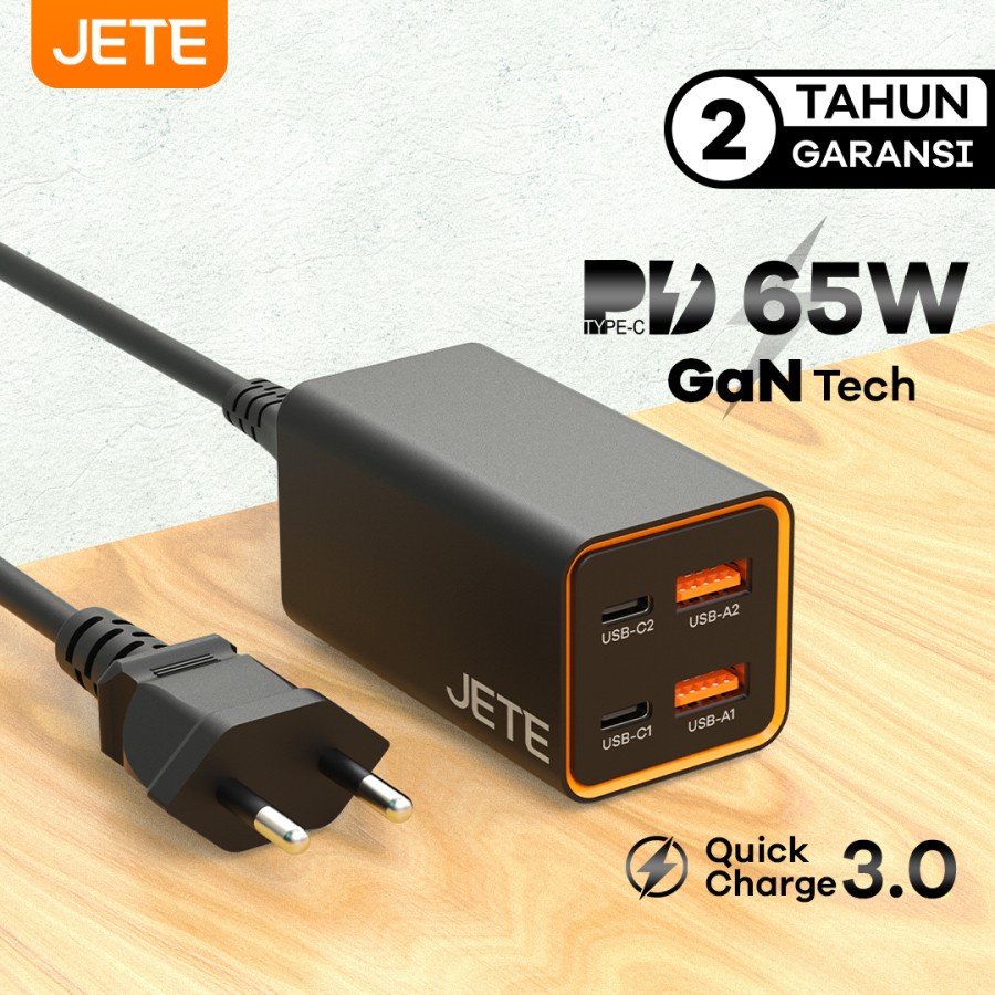 JETE E6 Adapter Fast Charger GaN 65W + 4 Port (Dual USB &amp; Dual TypeC)