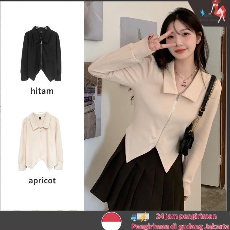 Outer Crop Korea Style Resleting Cardigan Wanita Lengan Panjang ➢Ready Stok