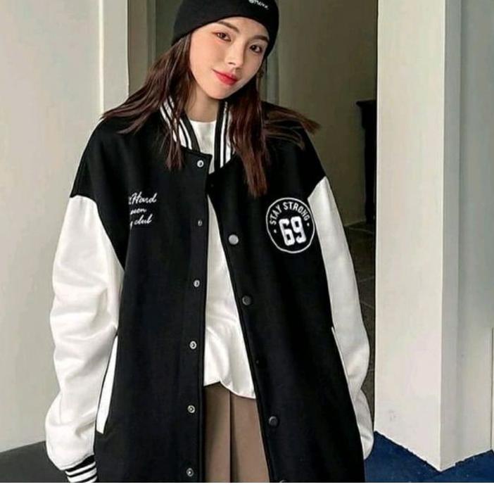 Depan1 Vallina Outfit - Stay Strong Oversize Baseball Jacket Varsity Premium Korean Style