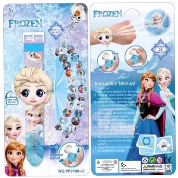 Proyektor Frozen Jam Tangan Anak Perempuan Proyektor 24 Gambar Jam Tangan Fashion Anak-Anak