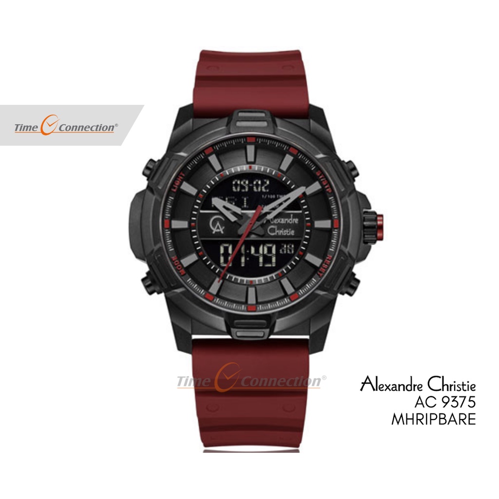 Alexandre Christie AC 9375 MHRIPBARE Merah Hitam Original / Jam Tangan Pria Analog Digital