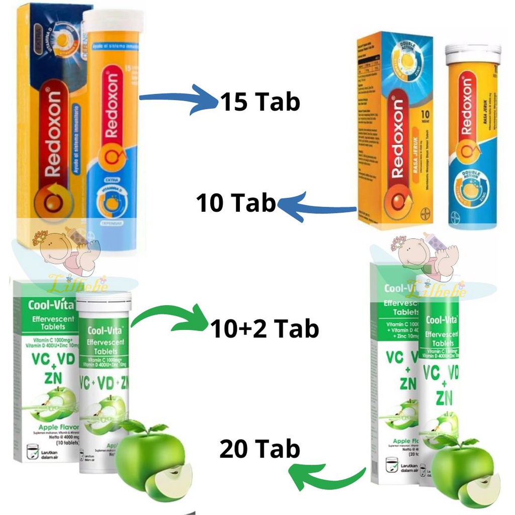 *Lilbebe* Redoxon Triple Action Vitamin C, D &amp; Zinc Rasa Jeruk  10s 10 s / 15s 15 s Tablet / Cool-Vita Effervescent Vitamin C, D &amp; Zinc Rasa Apple isi 12Tab 12 Tab