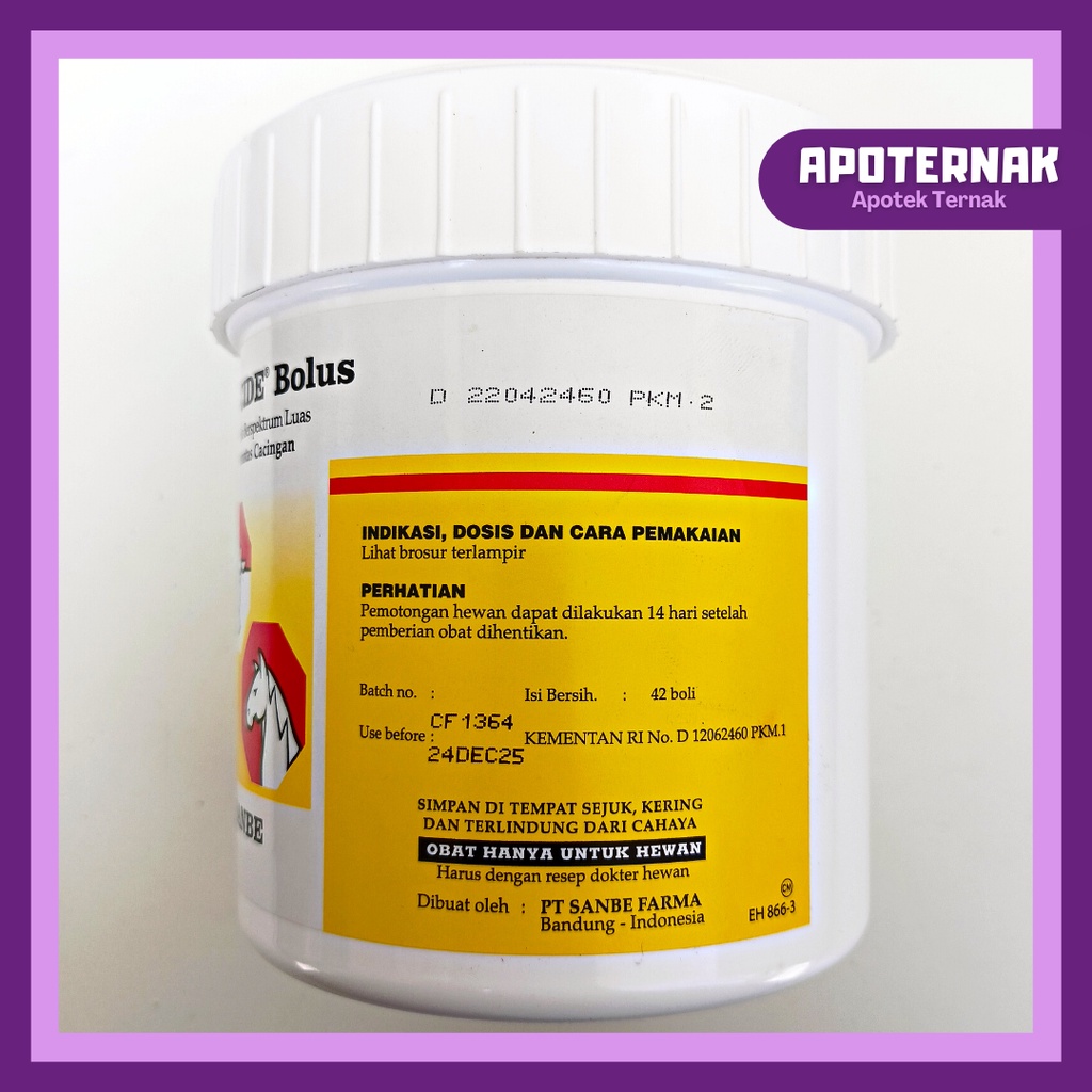 FLUKICIDE 42 BOLUS | Albendazole Obat Cacing Spektrum Luas Untuk Sapi Kambing Kuda dan Hewan Besar Lain | SANBE