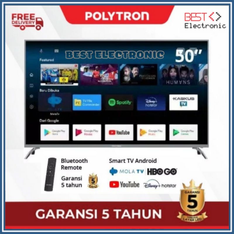 Smart Android TV POLYTRON Digital Mola LED TV 50 inch PLD 50AS8858 Free EPL Garansi Resmi
