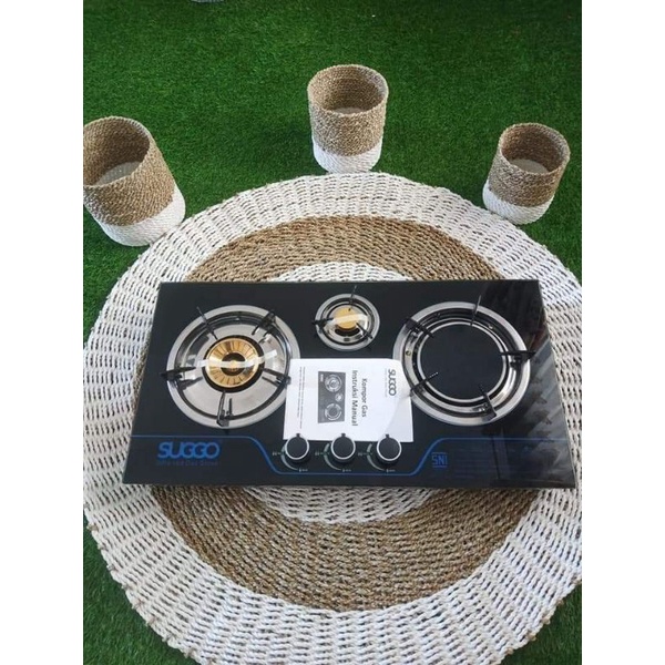 Kompor gas tanam suggo 3 tungku kaca