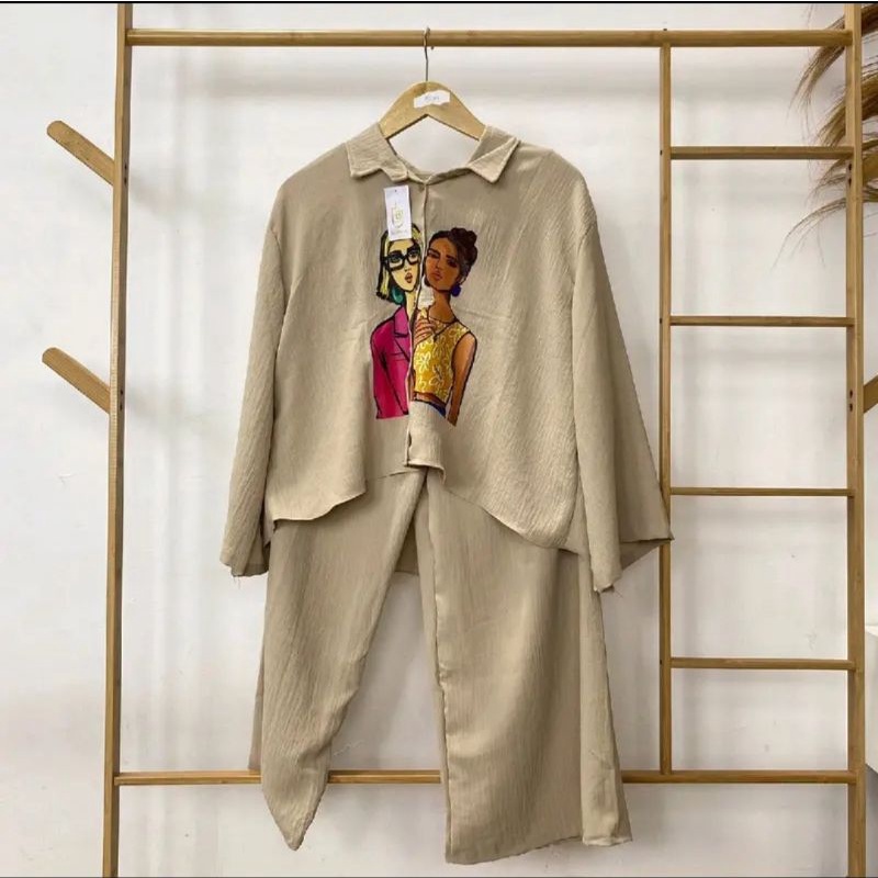 Setelan Celana Jumbo Delina Oneset crinkle murah