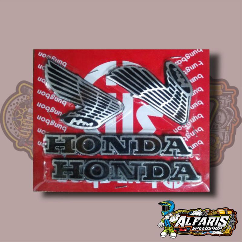 EMBLEM TANGKI SAYAP DAN TULISAN HONDA ALMUNIUM