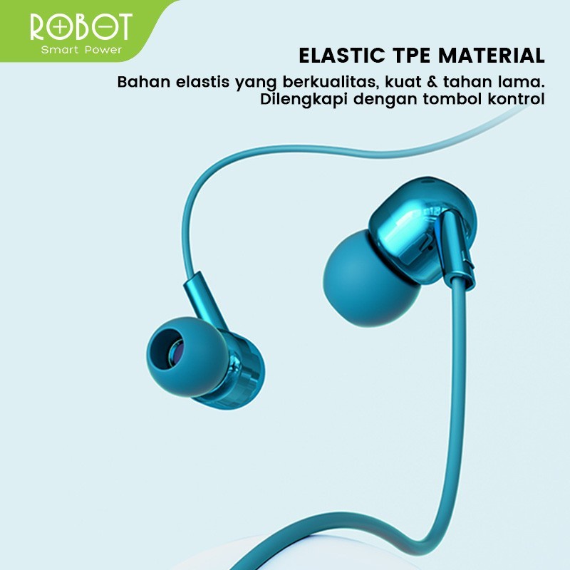 Robot RE40 Simple In-Ear Earphone Deep Bass Wired Original - Biru
