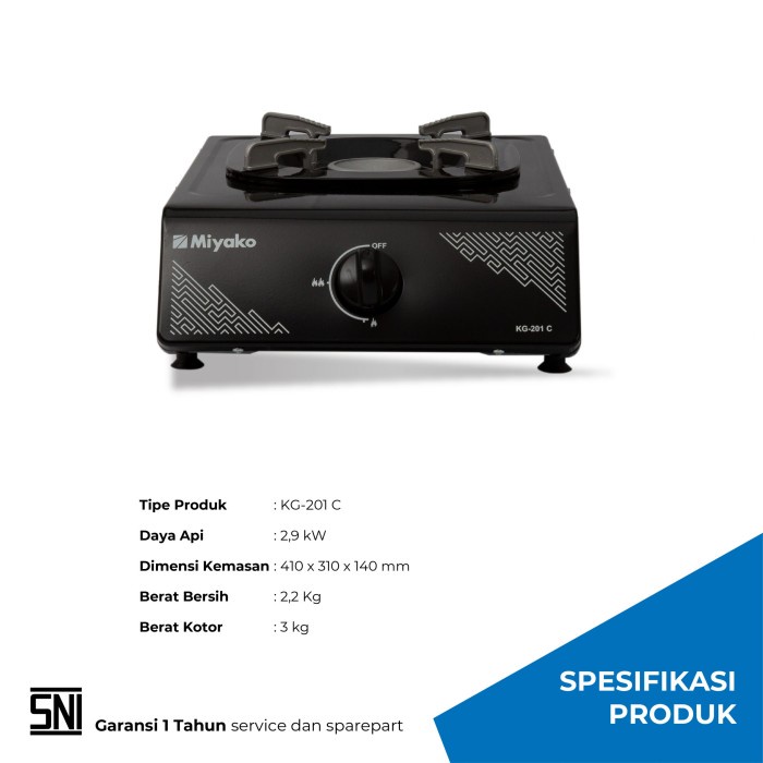 MIYAKO KG-201C Kompor Gas 1 Tungku + (Selang & Regulator) ORIGINAL.