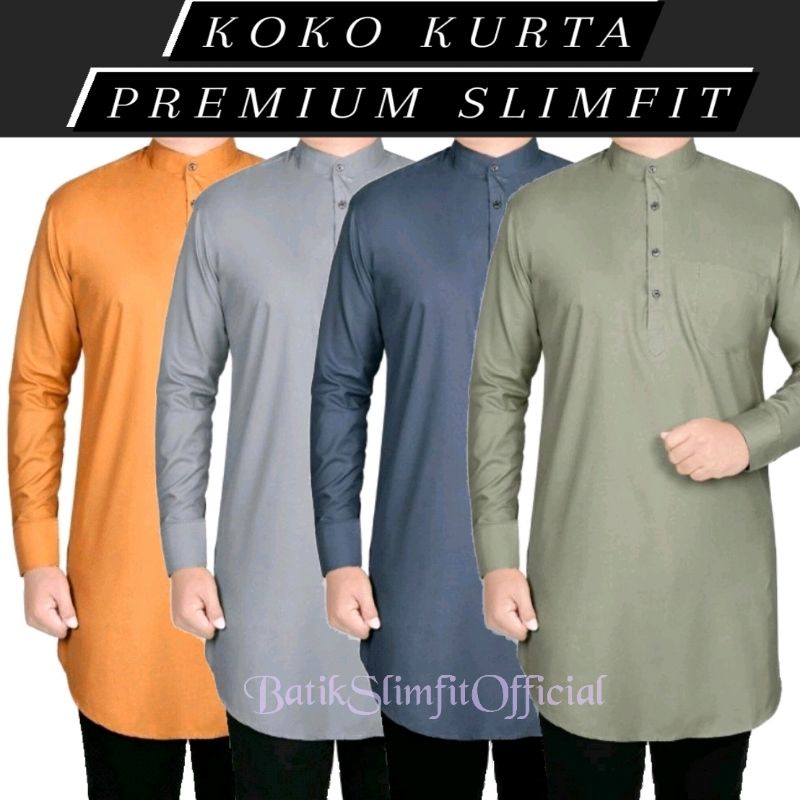 baju lebaran pria kerah koko pola slimfit premium