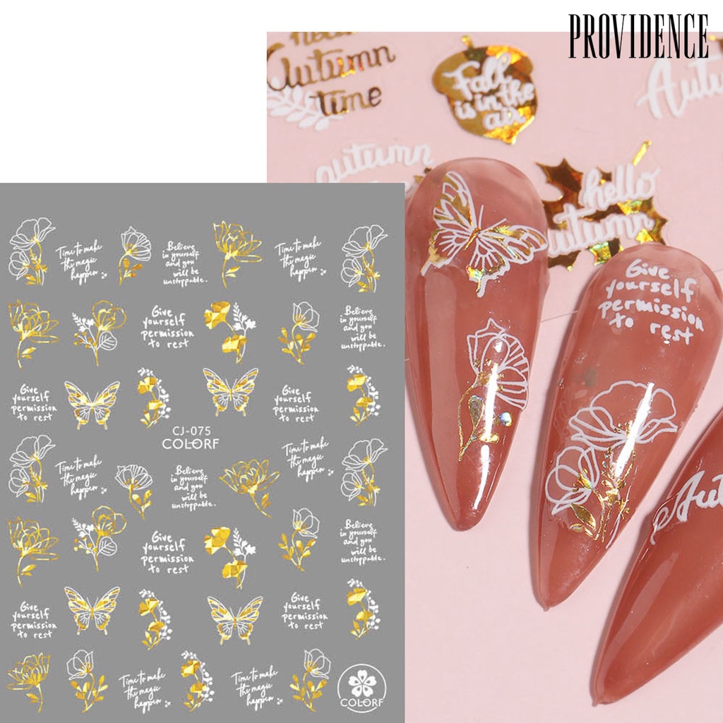 Providence 2lembar Nail Art Stiker Gloss Perekat Diri Tidak Luntur DIY Kuat Lengket Kupu-Kupu Maple Daun Manicure Decal Nail Salon Supply