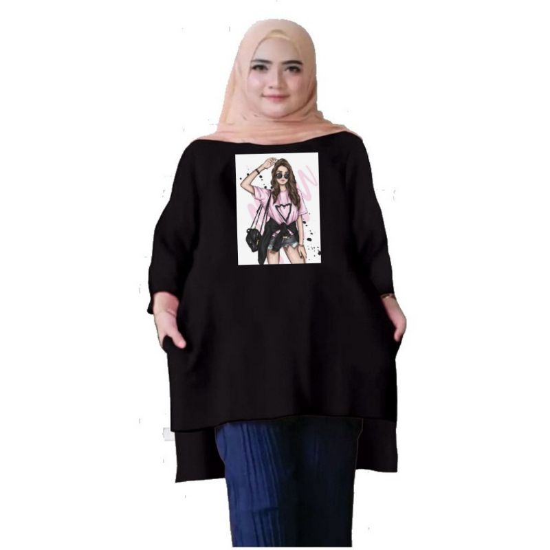 Atasan Baju Tunik Kaos Wanita Oversize LD 130 Cm Terbaru 2023 Viral Gambar DTF Bahan Kaos Babyterry . Atasan Baju Wanita Santai Tunik Wanita Dewasa Cewek Jumbo Kekinian Murah Big Size Kacamata