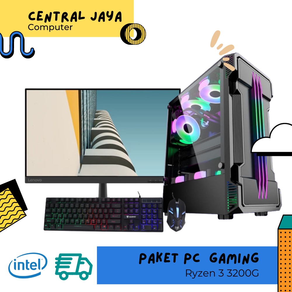 PC GAMING Fullset AMD Ryzen 3 3200G HDD500 SSD128GB DDR4 16GB + Monitor All new garansi 1 tahun