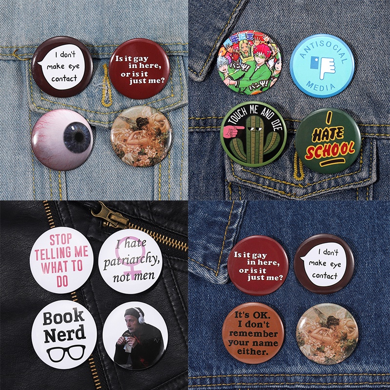 44mm Tinplate Tombol Pin Hewan Lucu Angsa Kodok Kucing Alien Cherry Bros Lencana Kreatif Anime Perhiasan Hadiah Lapel Badge