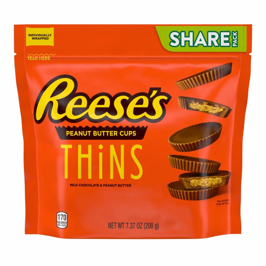 

Reese's Thins Milk Chocolate Peanut Butter Cups 208gr Reeses Cokelat Impor