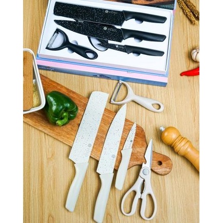 Pero Granite Knife Set of 5 / Set Pisau Dapur Granite Anti Lengket