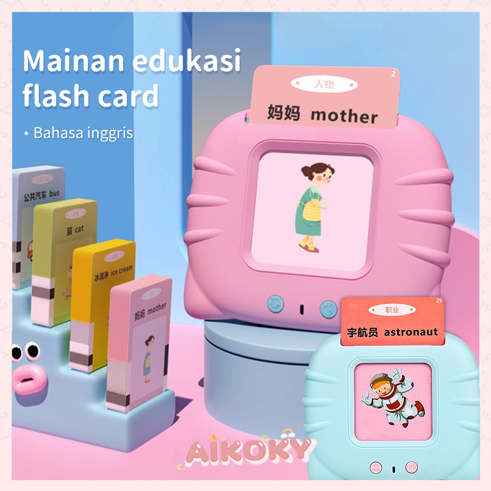 Aikoky Flash Card Anak Bersuara Bahasa inggris Card Early Education Bilingual Device