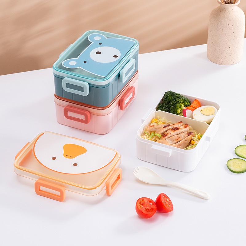 Tempat Makan Lunch Box Tepak Makan Anak 600 ml Anti Tumpah 2 Sekat FREE Sendok