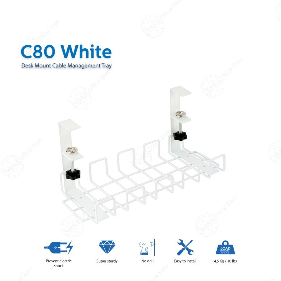 Desk Mount Cable Management Tray Oximus C80 - C80 - PUTIH