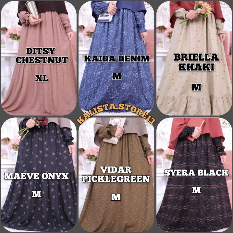 DITSY JANUARI 2023 DITSY CHESTNUT, KAIDA DENIM, BRIELLA KHAKY, MAEVE ONYX, VIDAR PICKLEGREEN, SYERA 