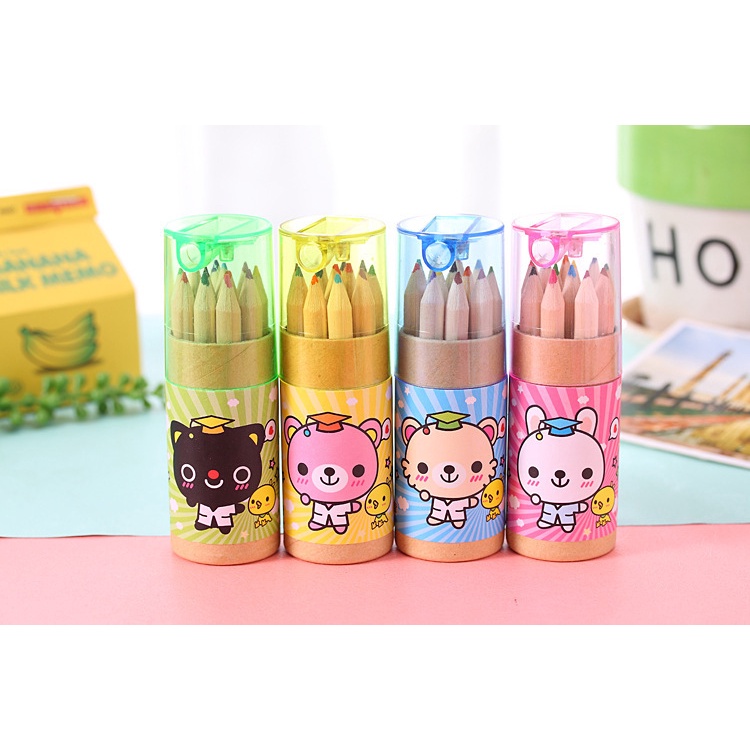 [MTOYS] Pensil Warna Motif Lucu dan Imut 1 Set 12 Warna dengan Rautan -JT0006