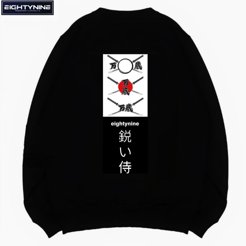 Sweater Crewneck Eighty Nine Black Motif Simpel Pria/Wanita gaya korean style Premium Quality cotton fleece tebal