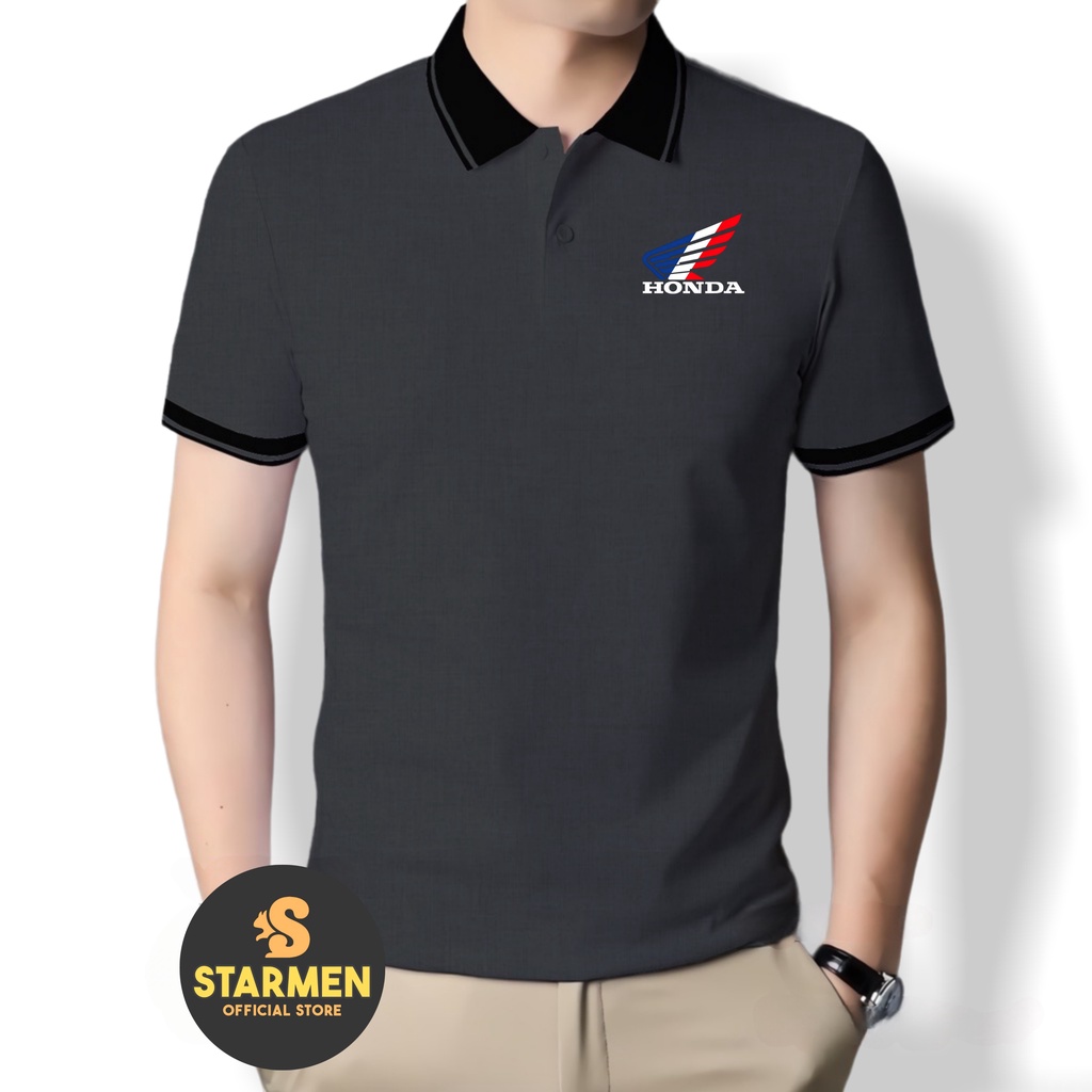 Kaos Wangki Polo Atasan Tshirt Pria Kerah Wangki Big List LOGO HONDA BLUERED