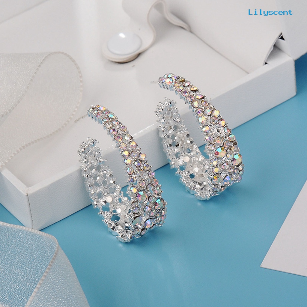 [LS] Wanita Ear Studs Shiny Berlian Imitasi Warna-Warni U-shaped Stud Earrings Perhiasan Tindik Untuk Pesta