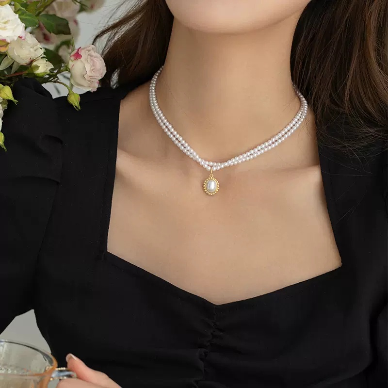 Papaozhu Klasik Double Layer Pearl Beads Choker Necklace Untuk Wanita Gadis Vintage Gaya Istana Pearl Necklaces Dinner Pesta Jewelry