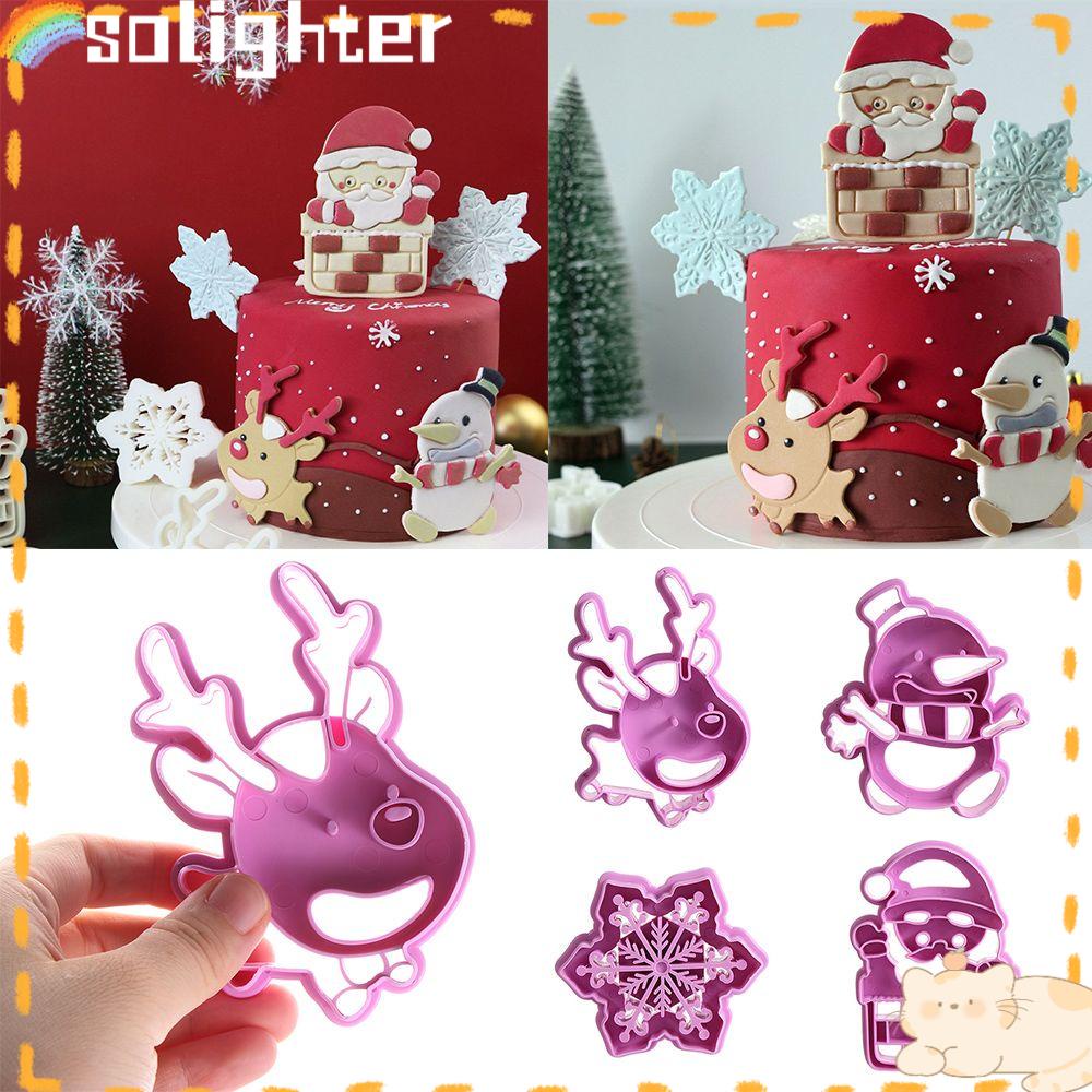 Solighter 4PCS Cetakan Biskuit Natal Kartun Snowflake Santa Claus Cookies Cutter