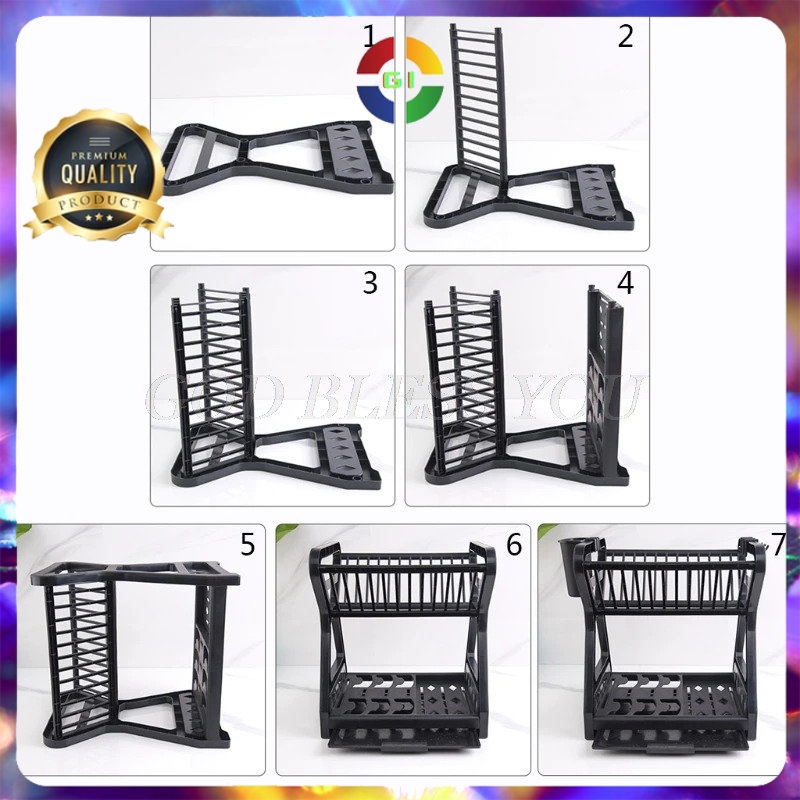 Rak Piring Gelas Pengering Drainer Kitchen Dish Rack 2 layer Black COD