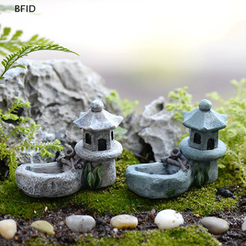 [BFID] Mini retro Menara Pond Resin Kerajinan Peri Dekorasi Taman Patung Mainan DIY Miniatur terrarium Mikro Lanskap Ornamen Rumah [ID]