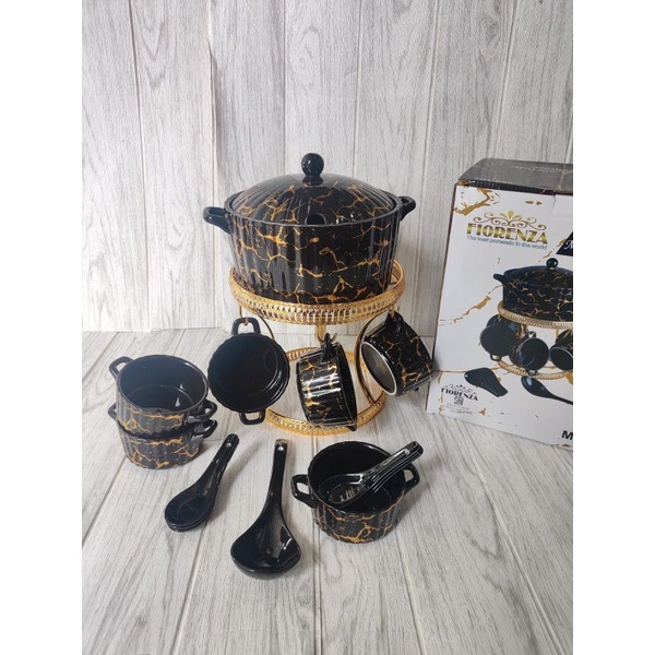 Wadah Saji Tempat Soup Tureen Fiorenza Marble Set