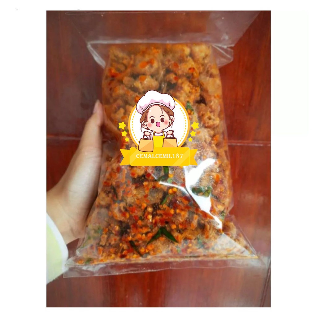 

Kripik kulit ayam krispi pedas gurih neto 500g