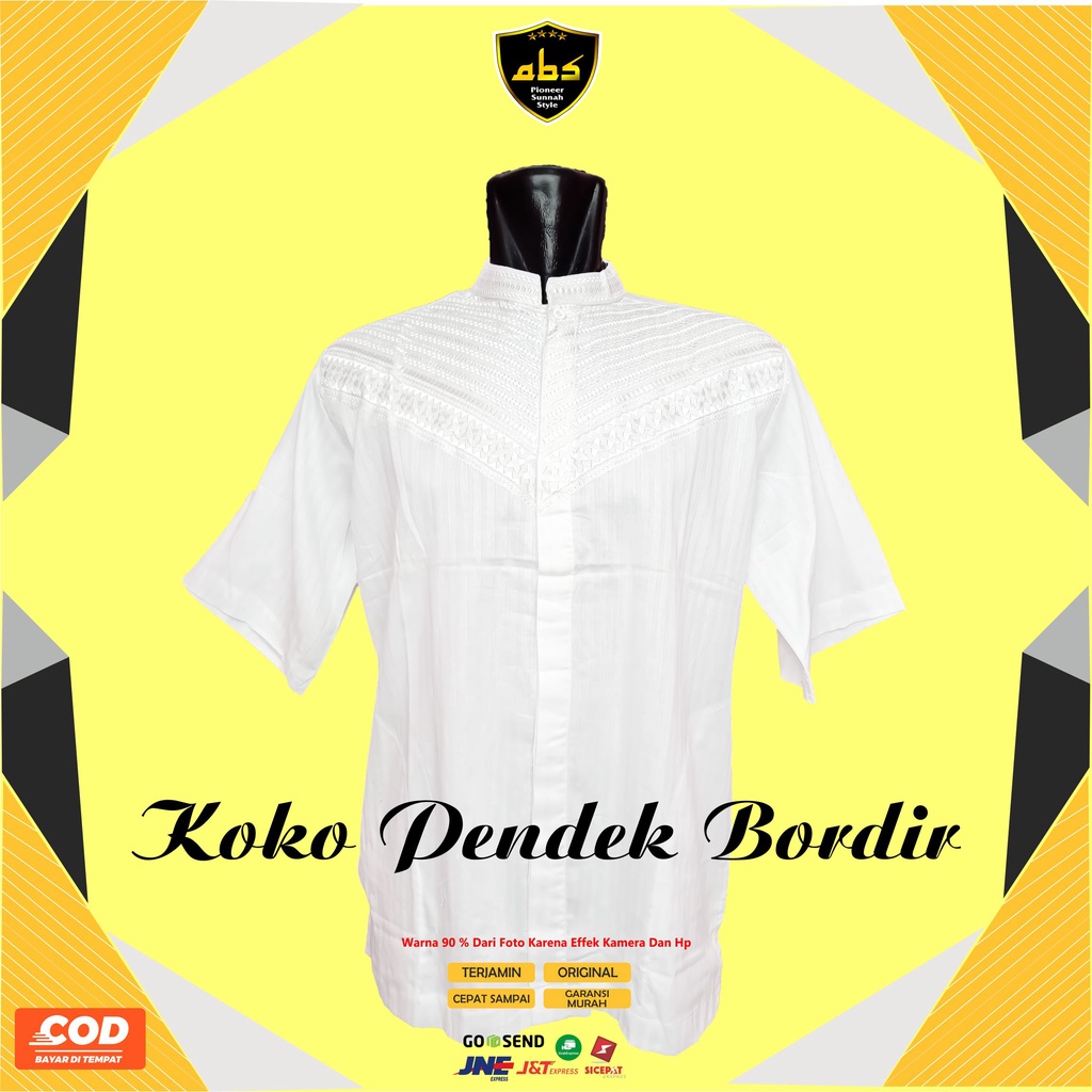 Baju Koko Putih Pria Bordir Lengan Pendek Exclusive Abu Sulthan Koko Terlaris Perlengkapan Haji Umroh