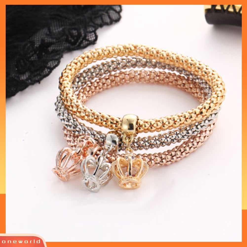 {oneworld} 3 Pcs/Set Wanita Fashion Burung Hantu Pohon Gelang Berlian Imitasi Liontin Bangle Perhiasan Hadiah