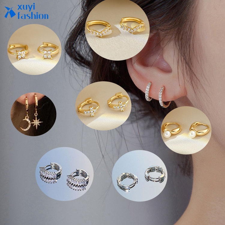 Anting Hoop Zirkon Mini Lapis Emas 14K Anting Tusuk Kecil Untuk Perhiasan Wanita Aksesoris Fashion