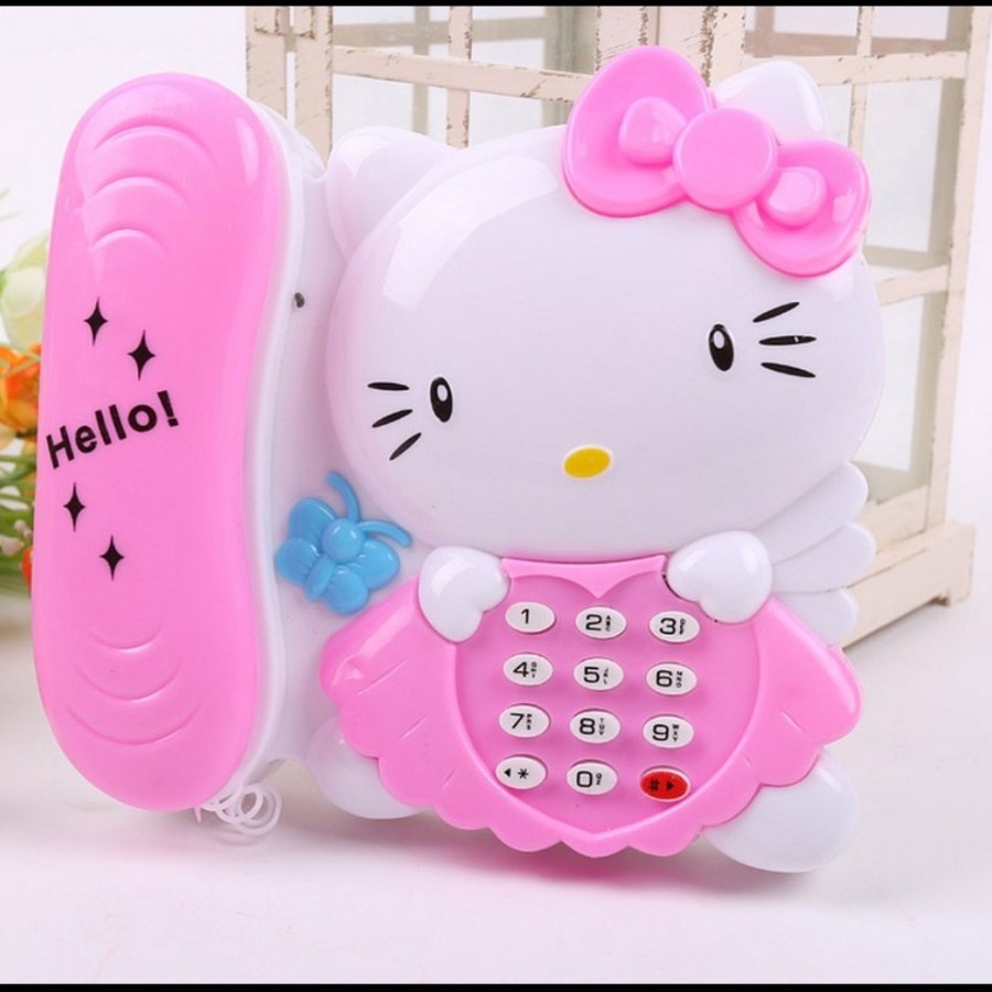 Mainan Telephone Edukasi Anak Phone Hello Kitty Telepon Musik Lampu