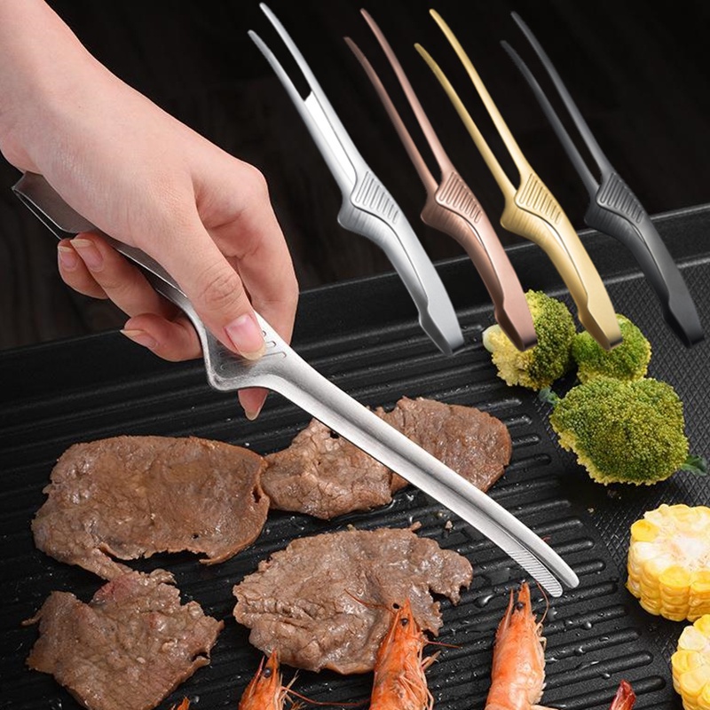 Klip Timpa Makanan Panggangan Luar Ruangan Klip Makanan Serbaguna Logam Berdiri Sendiri Barbekyu Klip Anti-slip Barbekyu Aksesoris Stainless Steel BBQ Penjepit Gadget Dapur Korea