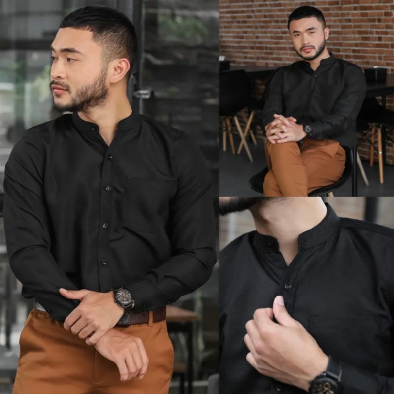 [COD] KEMEJA POLOS PRIA KOKO KERAH SHANGHAI LENGAN PANJANG SLIMFIT BAHAN OXFORT PREMIUM RIVILLA ORIGINAL SIZE M L XL